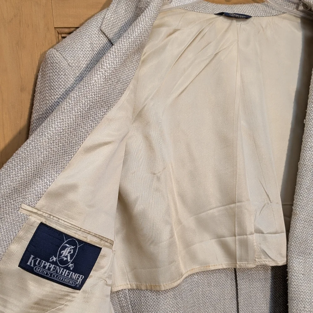 Vintage Kuppenheimer Tweed Sport Coat Wool Blazer Jacket Beige Winter Men's 46L